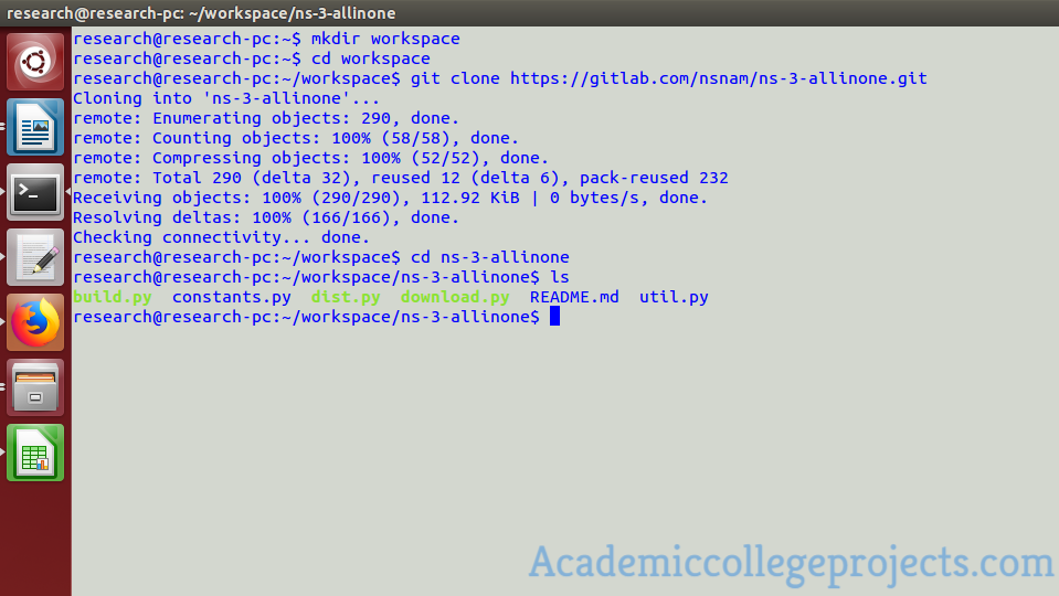 Changes in the Workspace of Ns3